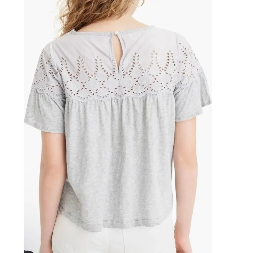 NWT J. Crew Eyelet Top in vintage 100% cotton relaxed T- shirt blouse size S